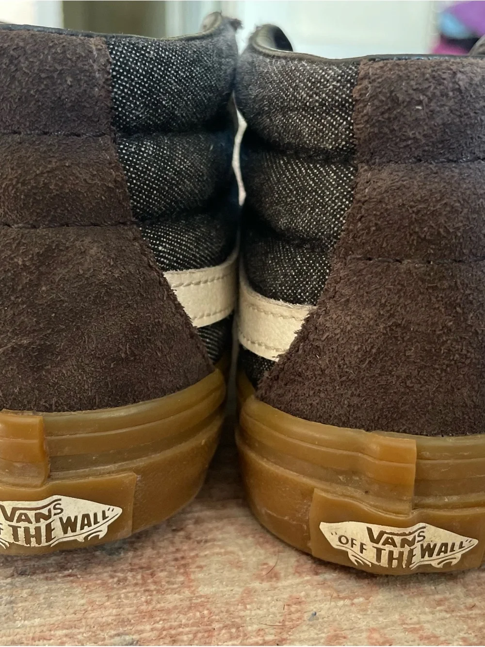 Vans Kids Brown Suede & Black Mid-Top Sneakers with Cream Stripe